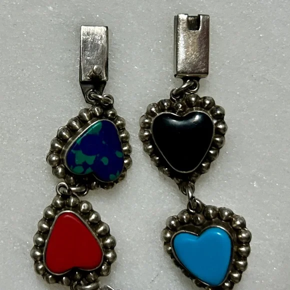 Vintage ~ Multi-Colors Gemstones Heart Shaped ~ .925 Sterling Silver Bracelet - Picture 12 of 15